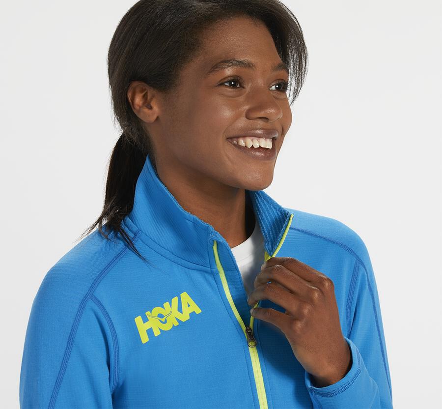 Top Hoka One One Mujer - 1/2 Cremallera Midlayer - Azules - KUP930567